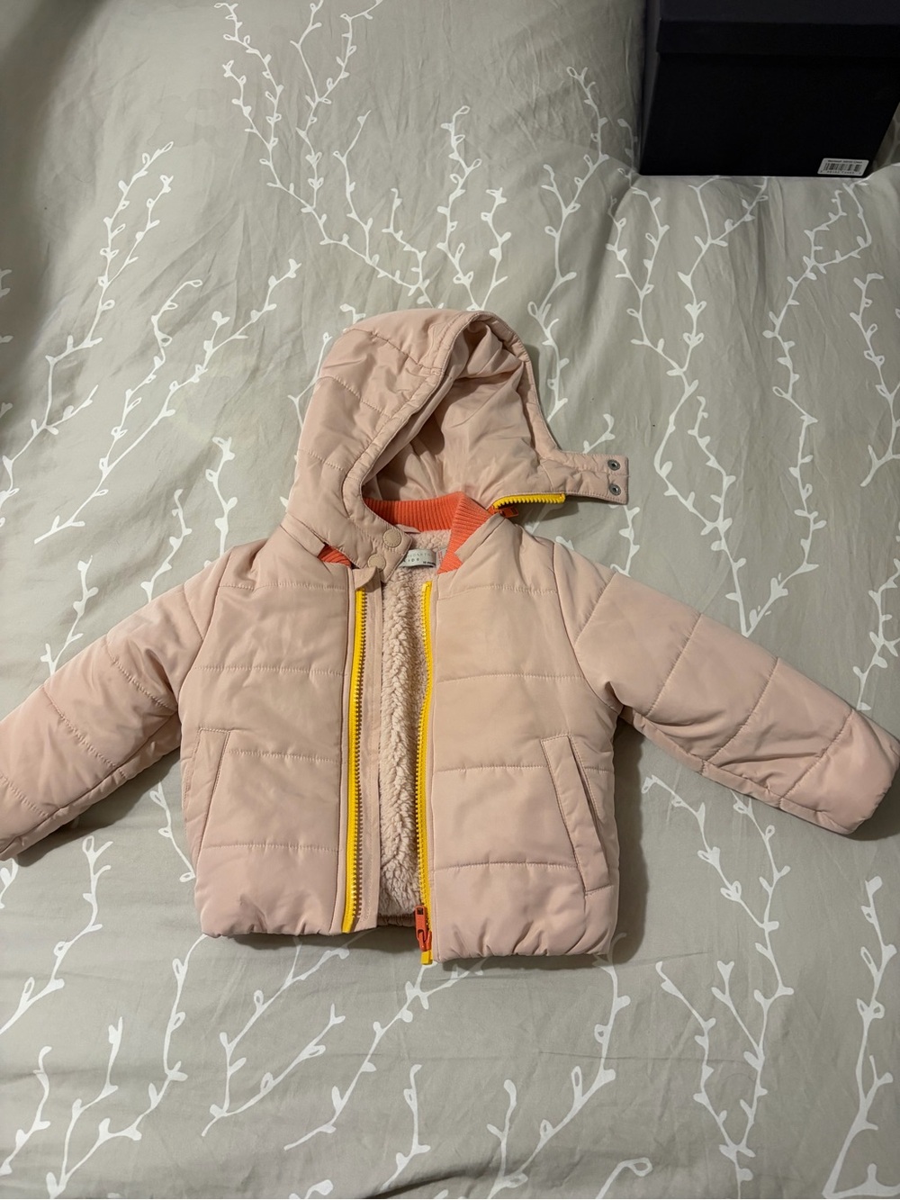 Stella McCartney Pink Hooded Puffer Jacket with Yellow Trim